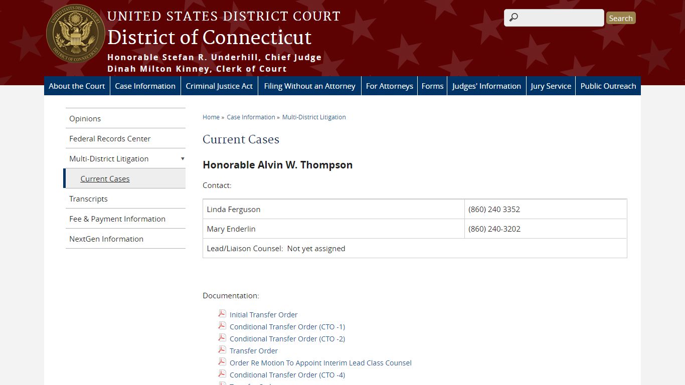 Current Cases | District of Connecticut | United States District Court